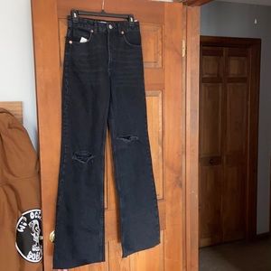 NEW WITH TAGS!!- Zara Black Ripped Wide Leg Jeans